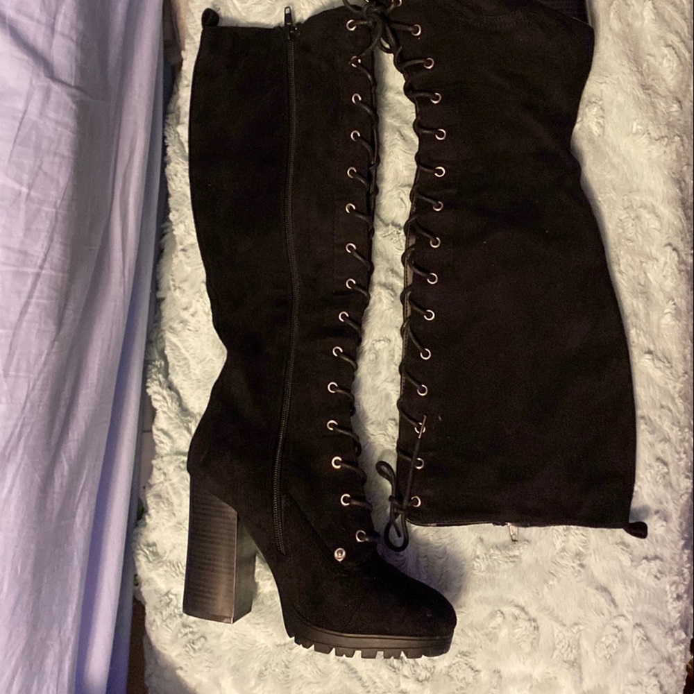 Charlotte Russe Black Suede Lace-Up Boots